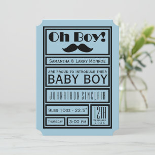 Oh Boy Black Mustache New Baby Boy Aankondiging