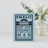 Oh Boy Black Mustache New Baby Boy Aankondiging (Staand voorkant)