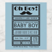 Oh Boy Black Mustache New Baby Boy Aankondiging Wijn Etiket (Enkel label)