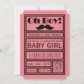 Oh Boy Black Mustache New Baby Girl aankondiging (Voorkant)
