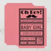 Oh Boy Black Mustache New Baby Girl aankondiging (Voorkant / Achterkant)