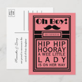 Oh Boy Black Mustache New Baby Girl aankondiging (Voorkant / Achterkant)