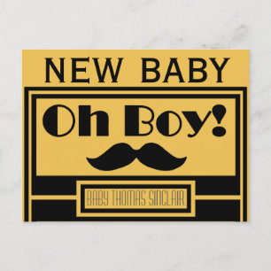 Oh Boy Black Mustache New Baby kondiging Aankondigingskaart