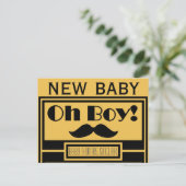 Oh Boy Black Mustache New Baby kondiging Aankondigingskaart (Staand voorkant)