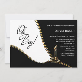 Oh Boy Black White met Gold Zipper Baby shower Kaart