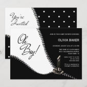 Oh Boy Black White met Silver Zipper Baby shower Kaart (Voorkant / Achterkant)