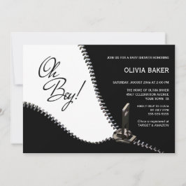 Oh Boy Black White met Silver Zipper Baby shower Kaart