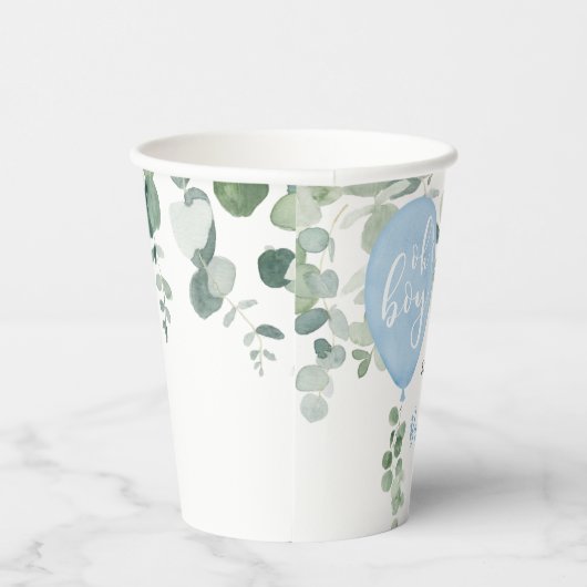 Oh boy blauw ballonjongen baby shower groen papieren bekers (Rechts)