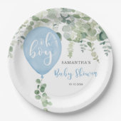 Oh boy blauw ballonjongen baby shower groen papieren bordje (Voorkant)