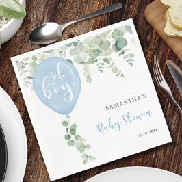 Oh boy blauw ballonjongen baby shower groen servet