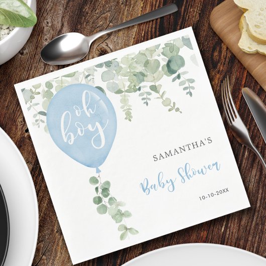 Oh boy blauw ballonjongen baby shower groen servet