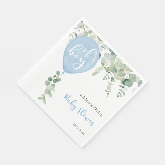 Oh boy blauw ballonjongen baby shower groen servet (Hoek)