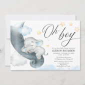 Oh boy blauw geel olifant baby shower kaart (Voorkant)