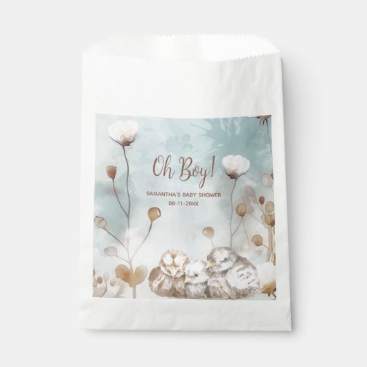 Oh Boy! blauw waterverf baby shower Bedankzakje (Voorkant)