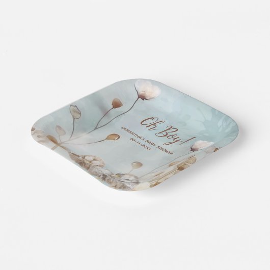 Oh Boy! blauw waterverf baby shower Papieren Bordje (Gebogen)