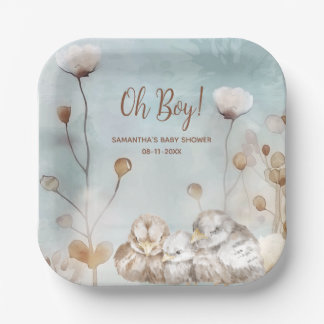 Oh Boy! blauw waterverf baby shower Papieren Bordje