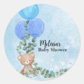 Oh Boy Blauwe Ballon Eucalyptus Cupcake Toppers Ronde Sticker (Voorkant)