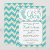 Oh boy! Blauwe, Blauwgroen Chevron Baby shower Uit Kaart (Voorkant / Achterkant)