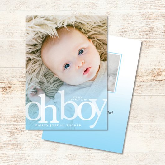 OH BOY blauwe overlay Moderne foto Geboorte Aankondiging