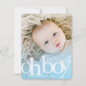 OH BOY blauwe overlay Moderne foto Geboorte Aankondiging (Voorkant)