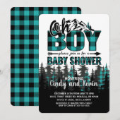 Oh Boy Blauwgroen Plaid Baby shower Invitation Kaart (Voorkant / Achterkant)