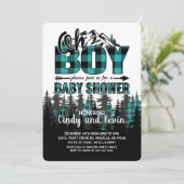 Oh Boy Blauwgroen Plaid Baby shower Invitation Kaart (Staand voorkant)