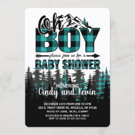 Oh Boy Blauwgroen Plaid Baby shower Invitation Kaart