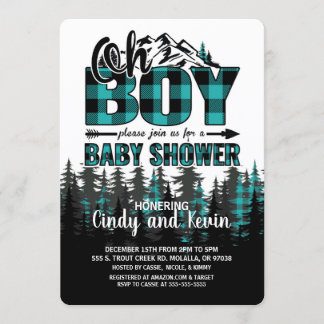 Oh Boy Blauwgroen Plaid Baby shower Invitation Kaart