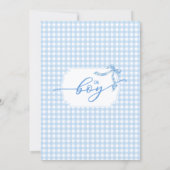Oh Boy Bleek Blue Gingham Plaid Baby shower Kaart (Achterkant)