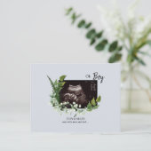 Oh Boy Bleek Blue Ultrasound Foliage Aankondigingskaart (Staand voorkant)