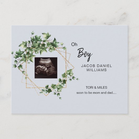 Oh Boy Bleek Blue Ultrasound Fotoaankondiging PO Aankondigingskaart (Voorkant)