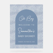 Oh Boy Blue Arch en Pattern Baby shower Welkom Acryl Bord (Voorkant)