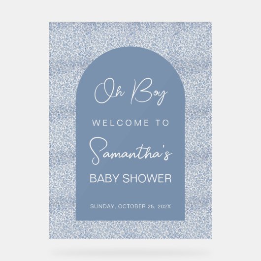 Oh Boy Blue Arch en Pattern Baby shower Welkom Acryl Bord (Voorkant)