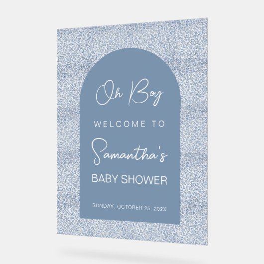Oh Boy Blue Arch en Pattern Baby shower Welkom Acryl Bord (Hoek)