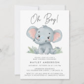 Oh Boy Blue Baby Elephant Baby shower Kaart (Voorkant)