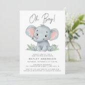 Oh Boy Blue Baby Elephant Baby shower Kaart (Staand voorkant)