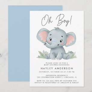 Oh Boy Blue Baby Elephant Baby shower Kaart