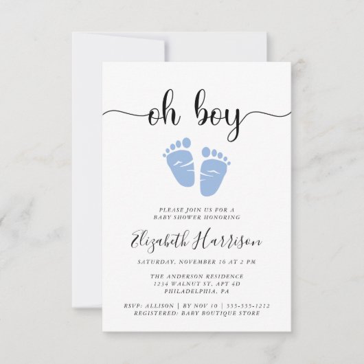 Oh Boy Blue Baby Feet Shower Kaart (Voorkant)