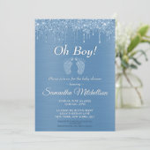 Oh Boy Blue Baby shower Glitter Drip Baby Feet Kaart (Staand voorkant)