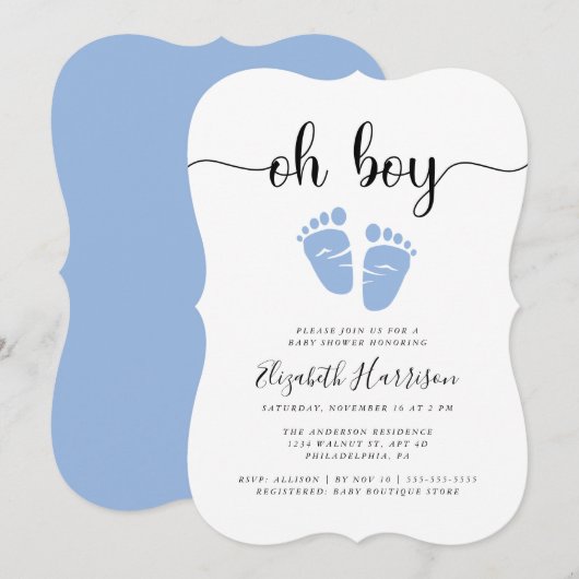 Oh Boy Blue Baby shower Kaart (Voorkant / Achterkant)