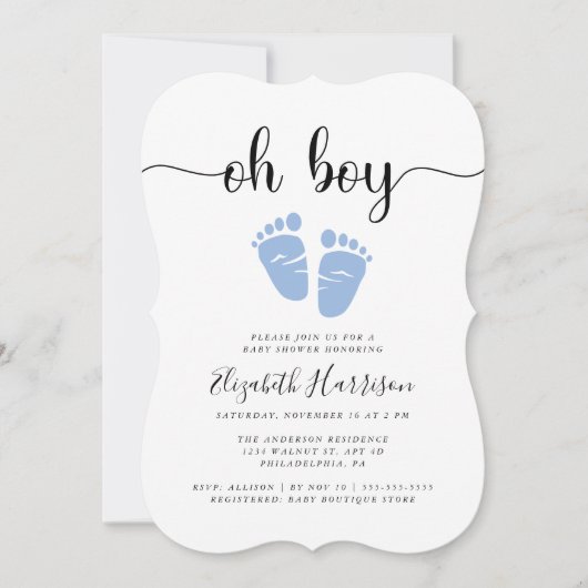 Oh Boy Blue Baby shower Kaart (Voorkant)