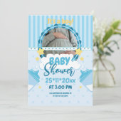 Oh Boy Blue Baby shower met foto, Baby Boy Kaart (Staand voorkant)