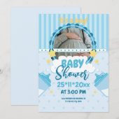 Oh Boy Blue Baby shower met foto, Baby Boy Kaart (Voorkant / Achterkant)