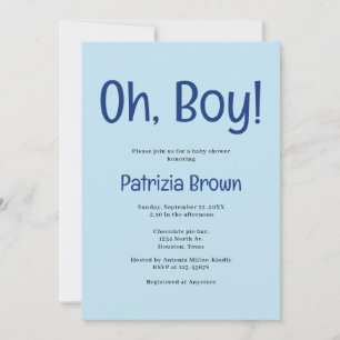 Oh Boy Blue Baby Shower Uitnodiging