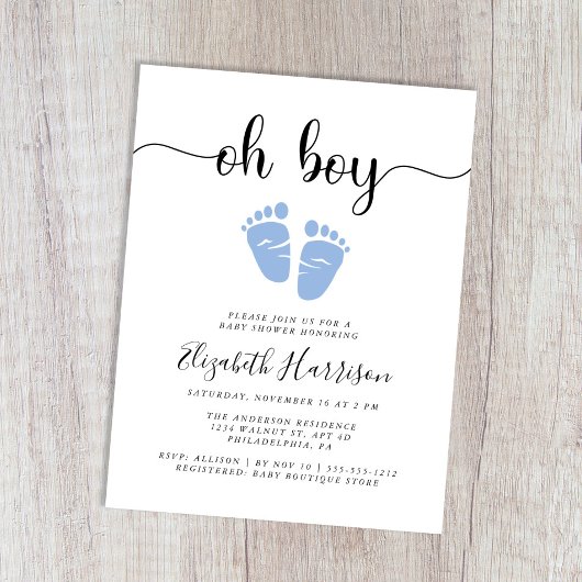 Oh Boy Blue Baby shower Uitnodiging Briefkaart