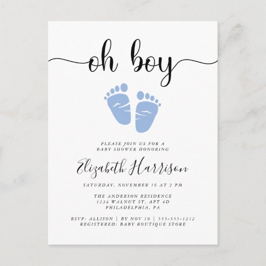 Oh Boy Blue Baby shower Uitnodiging Briefkaart (Voorkant)
