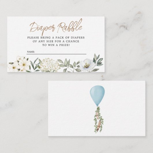 Oh Boy Blue ballon Diaper Raffle Enclosure Card Informatiekaartje (Voorkant / Achterkant)