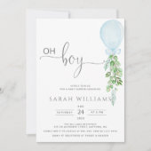 Oh Boy Blue ballon Eucalyptus Baby shower Invitat Kaart (Voorkant)