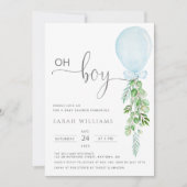 Oh Boy Blue ballon Eucalyptus Baby shower Invitat Kaart (Voorkant)