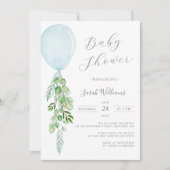 Oh Boy Blue ballon Eucalyptus Baby shower Invitat Kaart (Voorkant)